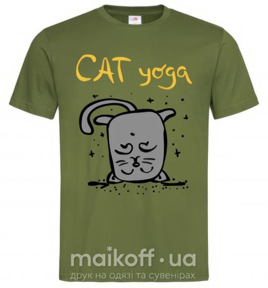 Мужская футболка Cat Yoga Оливковый фото