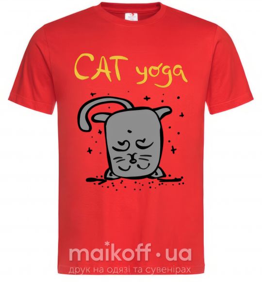 Мужская футболка Cat Yoga Красный фото