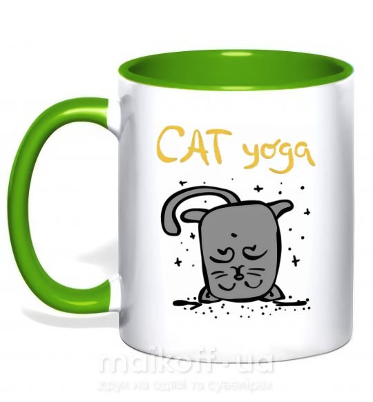Чашка с цветной ручкой Cat Yoga Зеленый фото