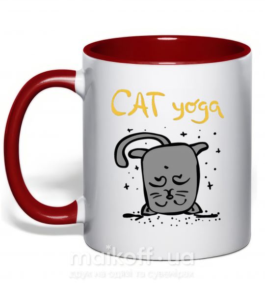 Чашка с цветной ручкой Cat Yoga Красный фото