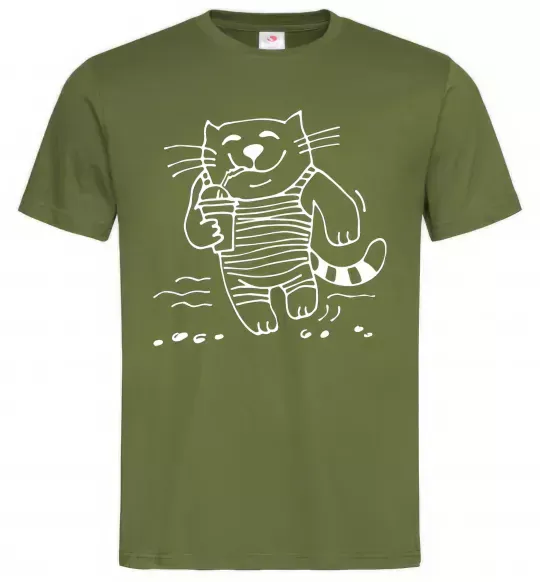 Мужская футболка Кіт матрос Оливковый фото