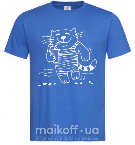 Мужская футболка Кот матрос Ярко-синий фото