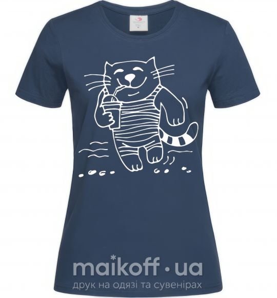 Жіноча футболка Кот матрос Темно-синій фото
