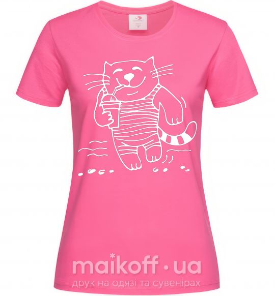 Женская футболка Кот матрос Ярко-розовый фото