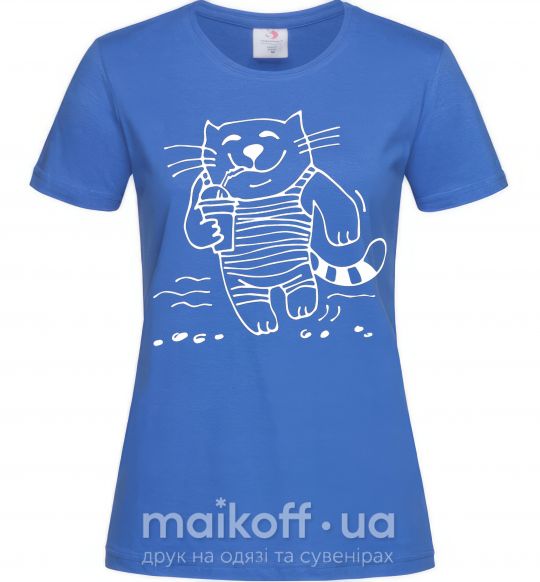 Женская футболка Кот матрос Ярко-синий фото