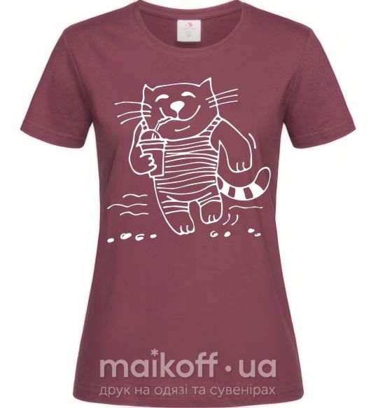 Женская футболка Кот матрос Бордовый фото