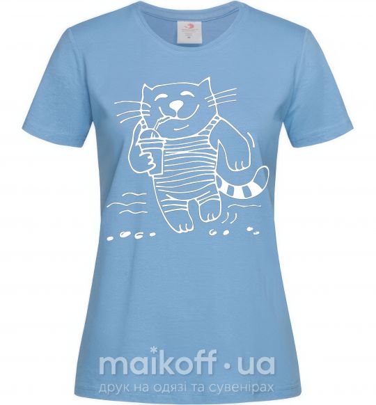 Женская футболка Кот матрос Голубой фото