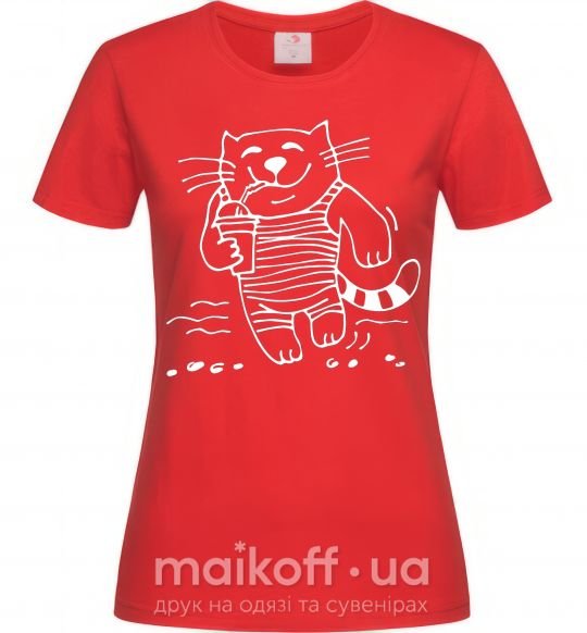Женская футболка Кот матрос Красный фото