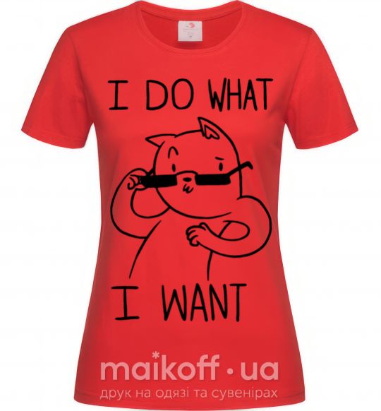 Женская футболка I do what i want ч/б изображение Красный фото