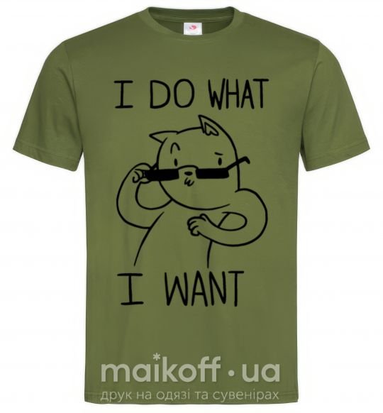 Чоловіча футболка I do what i want ч/б изображение Оливковий фото