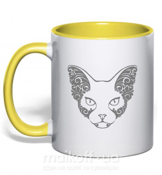 Чашка с цветной ручкой Decorative sphynx cat Солнечно желтый фото