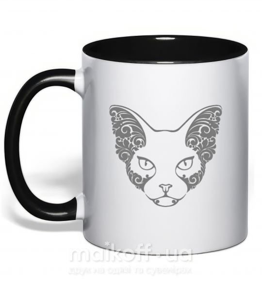 Чашка с цветной ручкой Decorative sphynx cat Черный фото