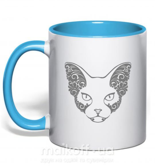 Чашка с цветной ручкой Decorative sphynx cat Голубой фото