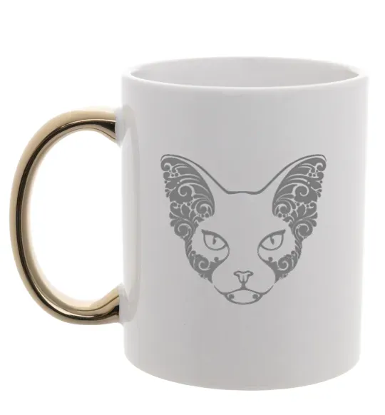 Чашка з кольоровою ручкою Decorative sphynx cat Золото фото