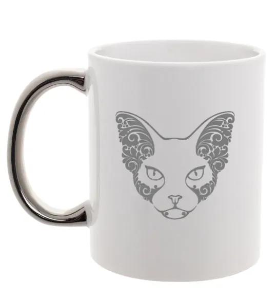 Чашка з кольоровою ручкою Decorative sphynx cat Срібло фото