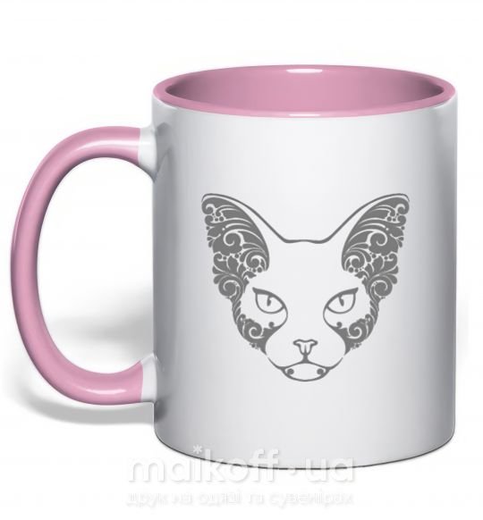 Чашка с цветной ручкой Decorative sphynx cat Нежно розовый фото