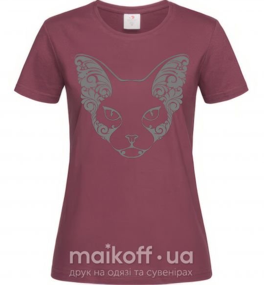 Женская футболка Decorative sphynx cat Бордовый фото