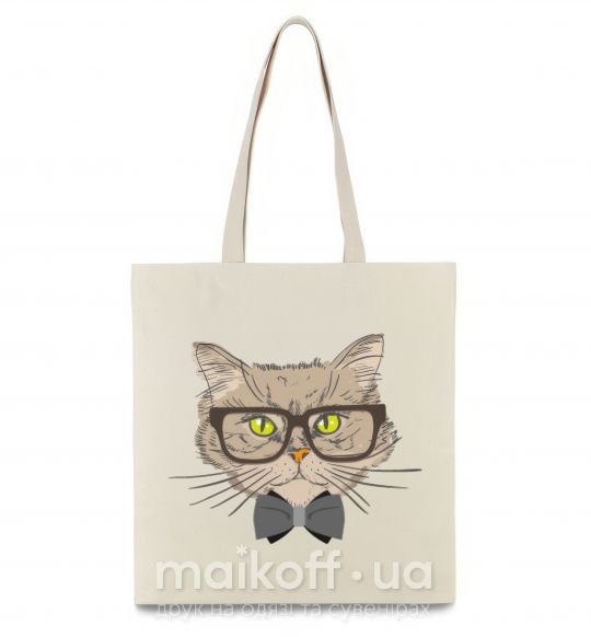 Эко-сумка Hipster cat Бежевый фото