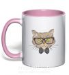 Чашка з кольоровою ручкою Hipster cat Ніжно рожевий фото