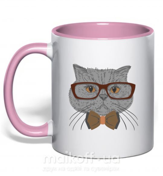 Чашка з кольоровою ручкою Cat teacher Ніжно рожевий фото