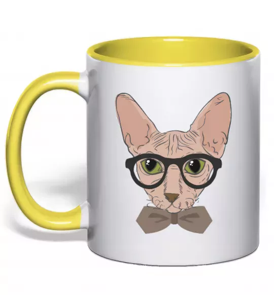 Чашка з кольоровою ручкою Сфінкс з метеликом Сонячно жовтий фото