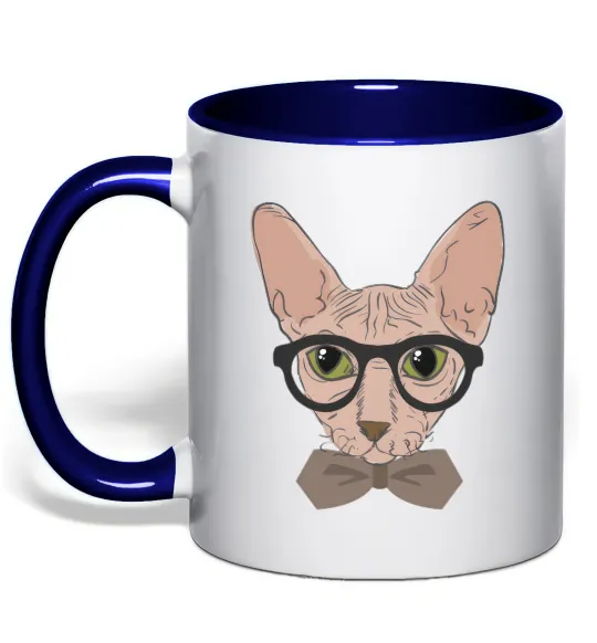 Чашка з кольоровою ручкою Сфінкс з метеликом Глибокий темно-синій фото