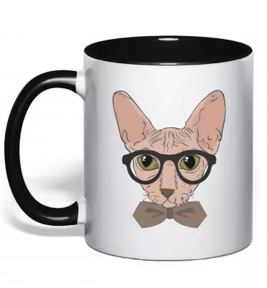 Чашка з кольоровою ручкою Сфінкс з метеликом Чорний фото