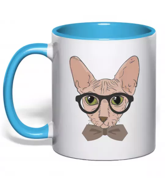 Чашка з кольоровою ручкою Сфінкс з метеликом Блакитний фото