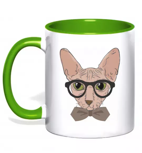 Чашка з кольоровою ручкою Сфінкс з метеликом Зелений фото