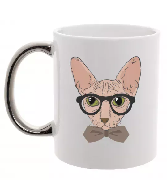 Чашка з кольоровою ручкою Сфінкс з метеликом Срібло фото