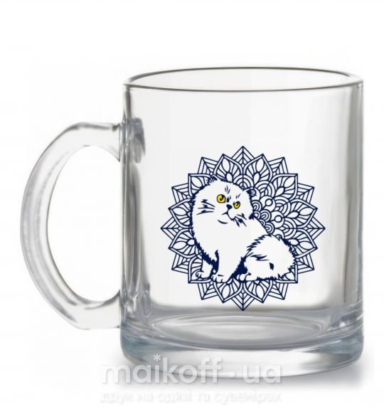 Чашка скляна Мандала кот Прозорий фото