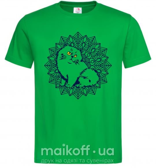 Мужская футболка Мандала кот Зеленый фото