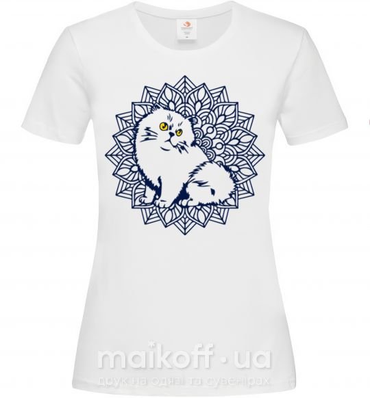 Женская футболка Мандала кот Белый фото
