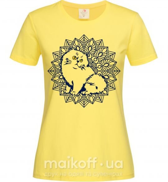 Женская футболка Мандала кот Лимонный фото