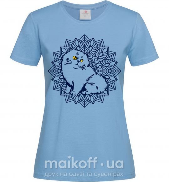 Женская футболка Мандала кот Голубой фото