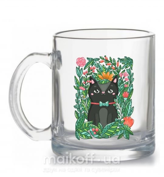 Чашка стеклянная Весенний кот Прозрачный фото