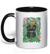 Чашка с цветной ручкой Весенний кот Черный фото