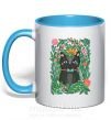 Чашка с цветной ручкой Весенний кот Голубой фото