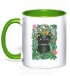 Чашка з кольоровою ручкою Весенний кот Зелений фото