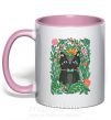 Чашка с цветной ручкой Весенний кот Нежно розовый фото
