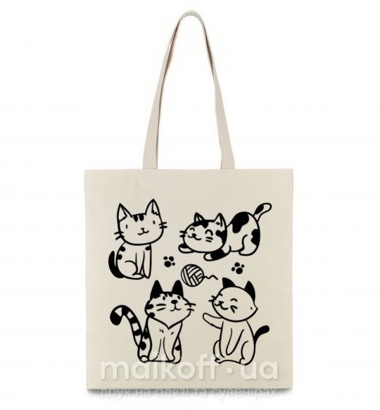 Эко-сумка Смешные котики Бежевый фото