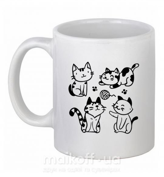 Чашка керамическая Смешные котики Белый фото
