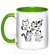 Чашка з кольоровою ручкою Смешные котики Зелений фото