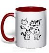 Чашка с цветной ручкой Смешные котики Красный фото