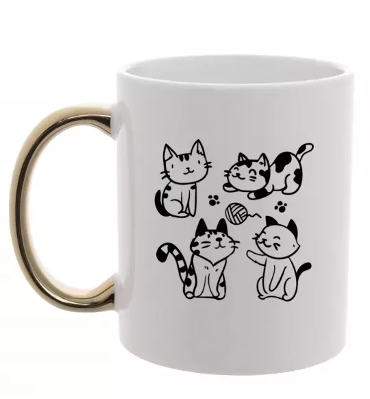 Чашка з кольоровою ручкою Смішні котики Золото фото