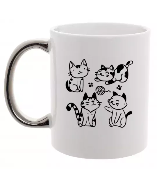 Чашка з кольоровою ручкою Смішні котики Срібло фото