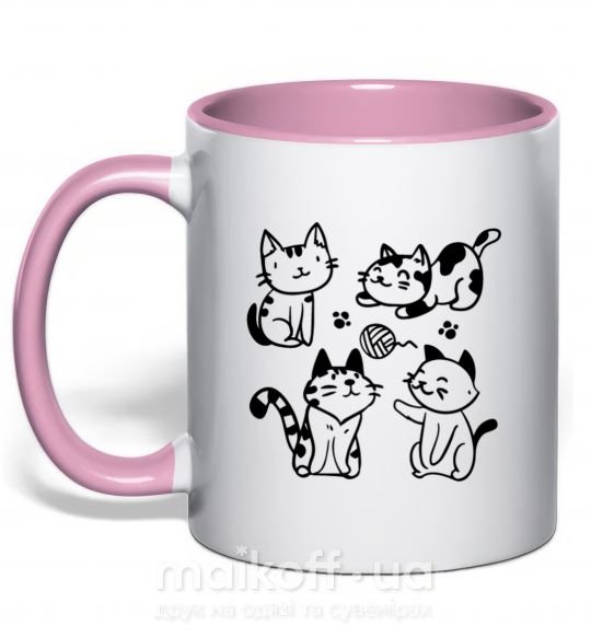 Чашка с цветной ручкой Смешные котики Нежно розовый фото