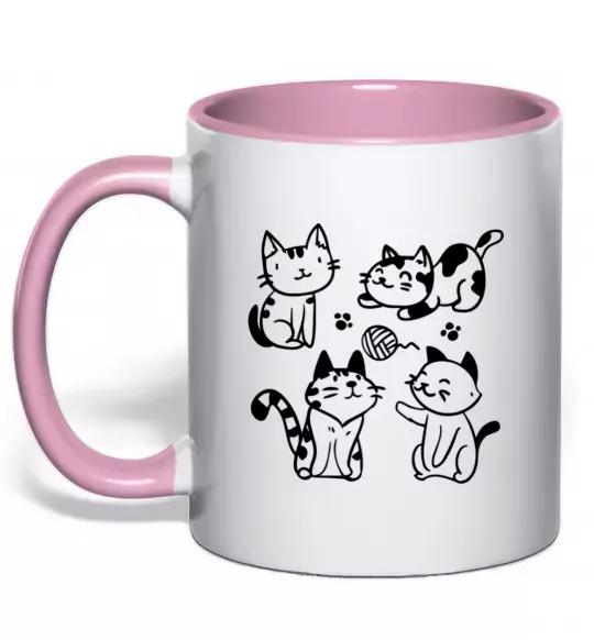 Чашка з кольоровою ручкою Смішні котики Ніжно рожевий фото