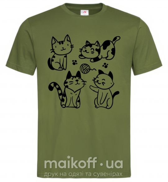 Мужская футболка Смешные котики Оливковый фото