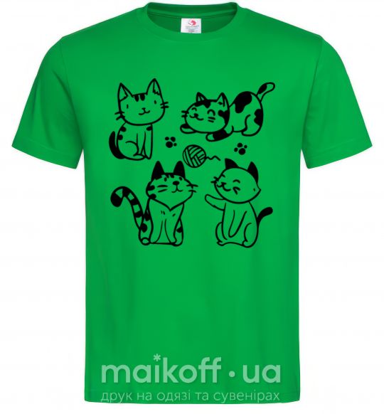 Мужская футболка Смешные котики Зеленый фото